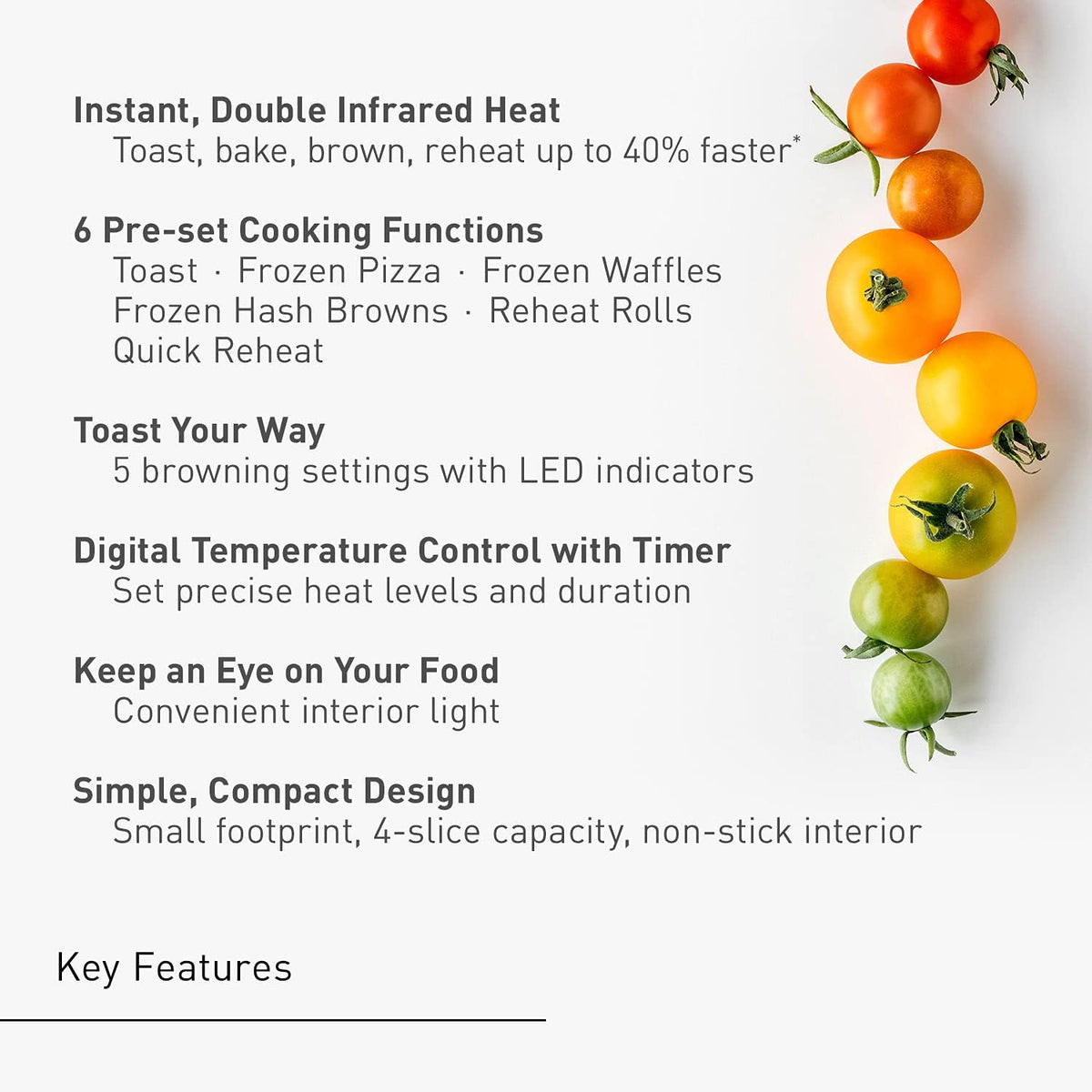Panasonic FlashXpress - Horno tostador de encimera, horno tostador pequeño de 4 rebanadas, tamaño compacto con doble calentamiento por infrarrojos, 6 opciones de cocción automática y control preciso