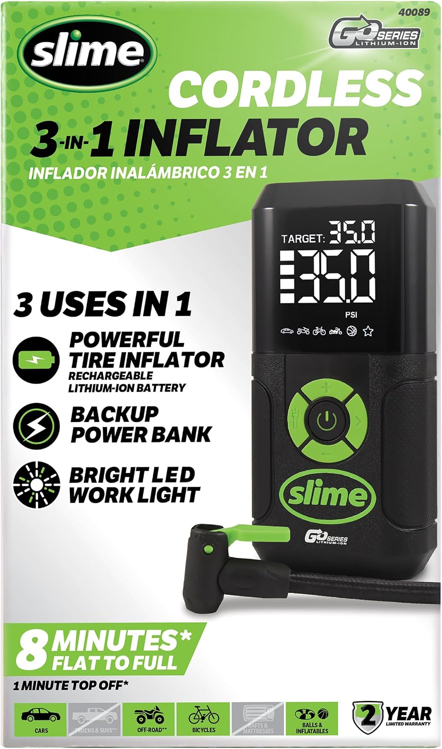 Slime 40089 Inflador de neumáticos inalámbrico 3 en 1 con banco de...