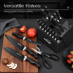 Juego de cuchillos de cocina de 21 piezas con bloque y afilador, juego de cuchillos ultra afilados con asas ergonómicas, juego de bloques de cuchillos de acero inoxidable alemán negro, apto para lavavajillas