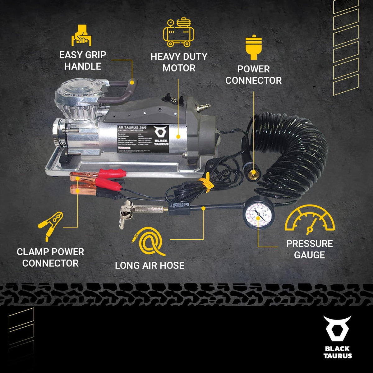 Black Taurus Compresor de aire portátil - Compresor de aire de 12 V...