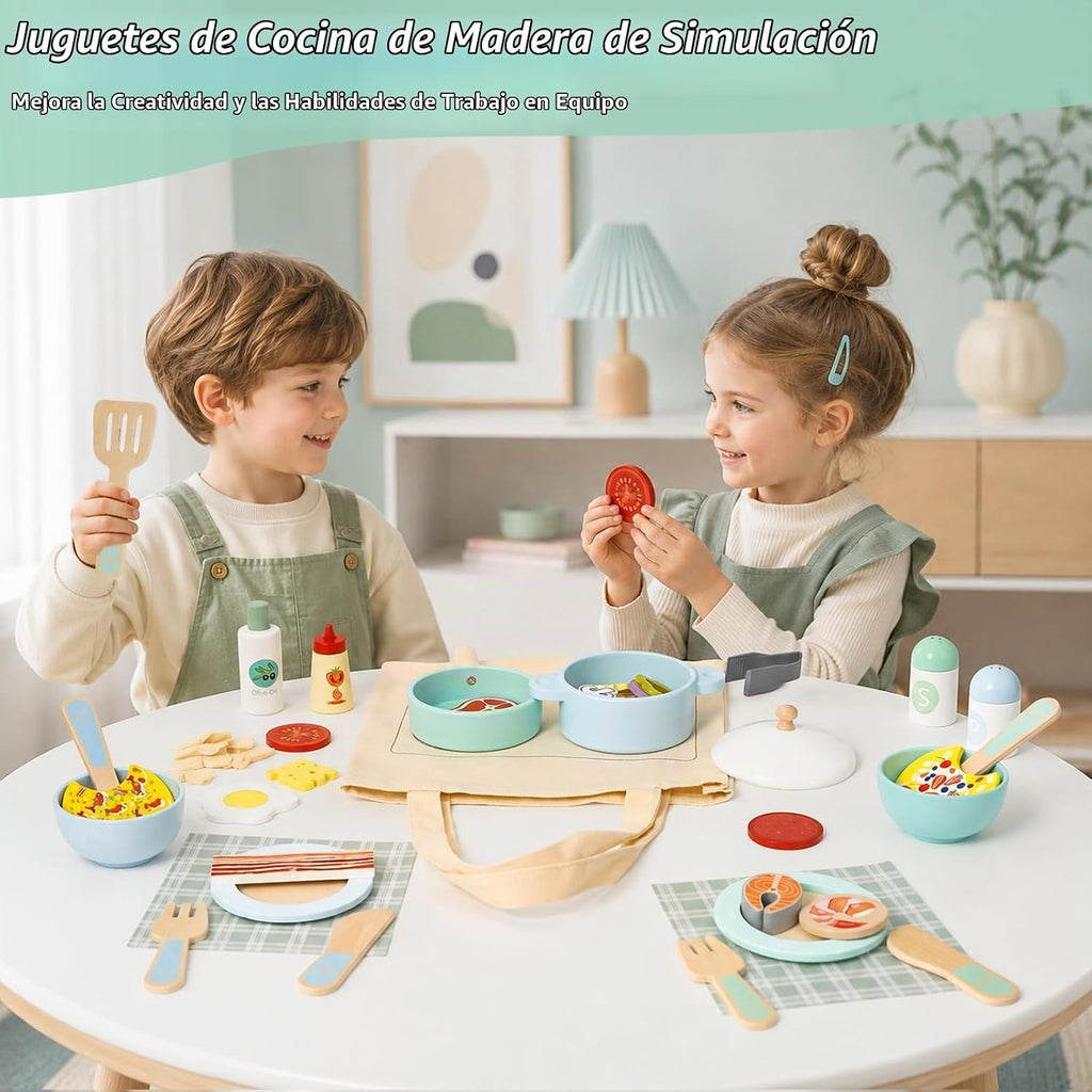 Juego de cocina de madera del juego de 63 piezas, accesorios de