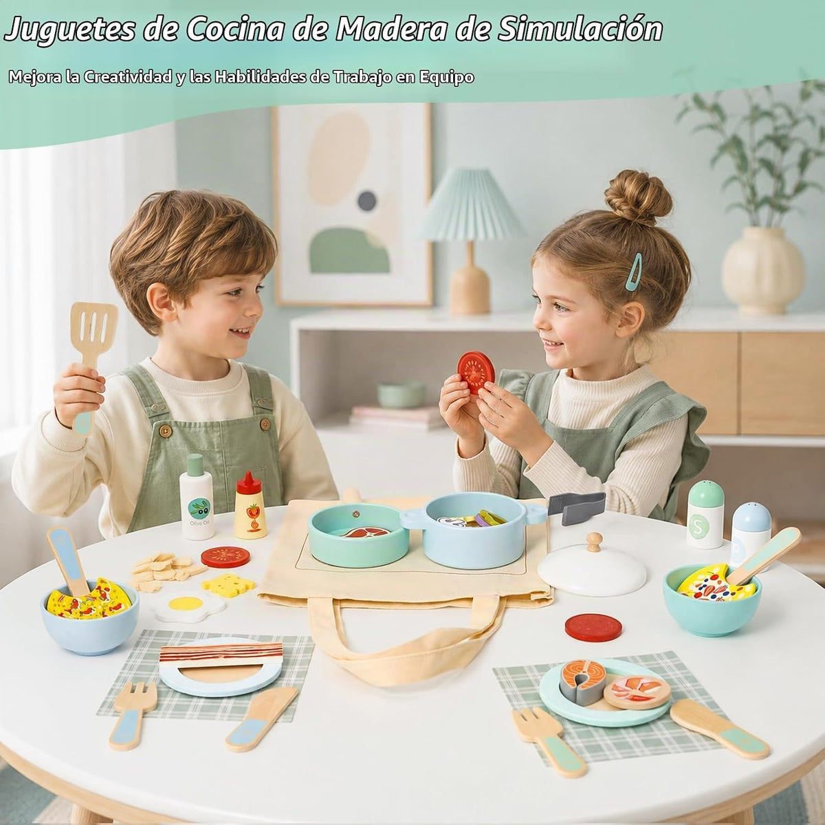 Juego de cocina de madera del juego de 63 piezas, accesorios de
