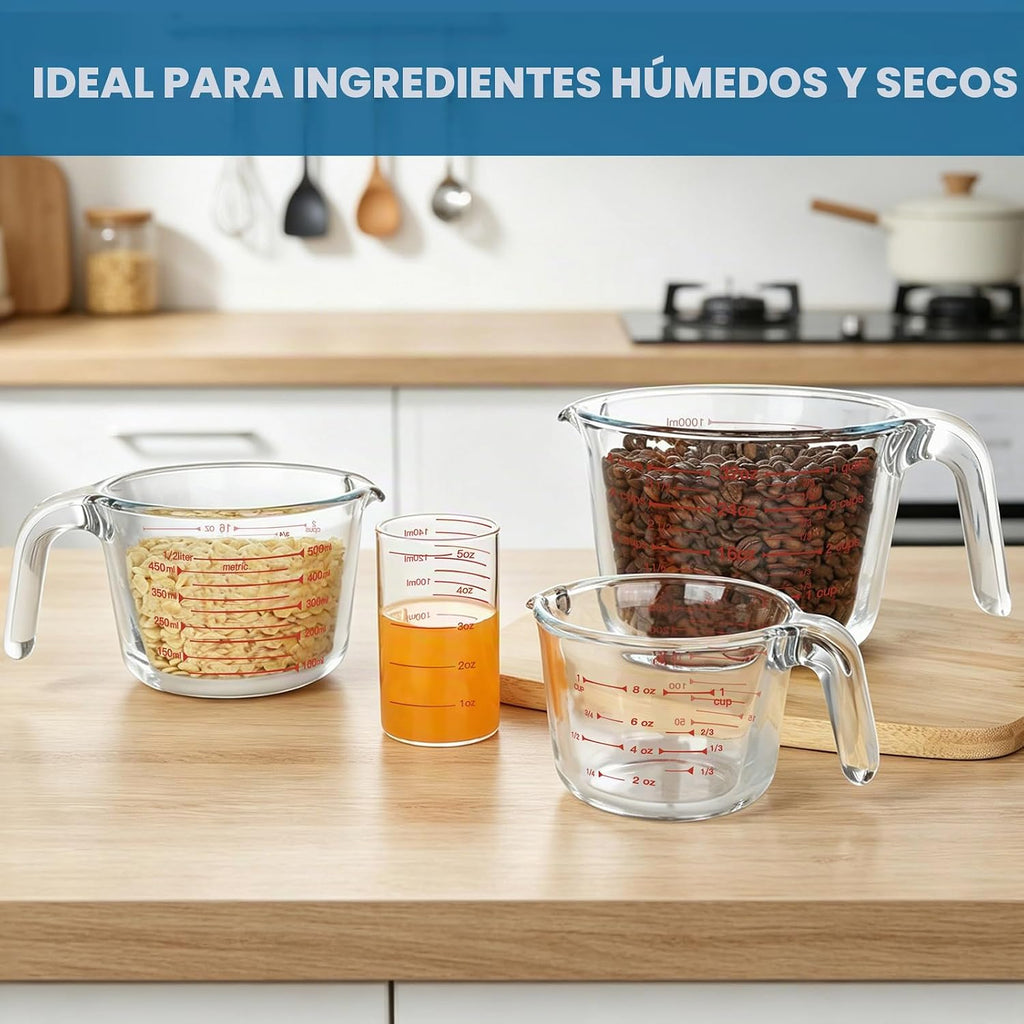 Juego de tazas medidoras de vidrio de 4 piezas