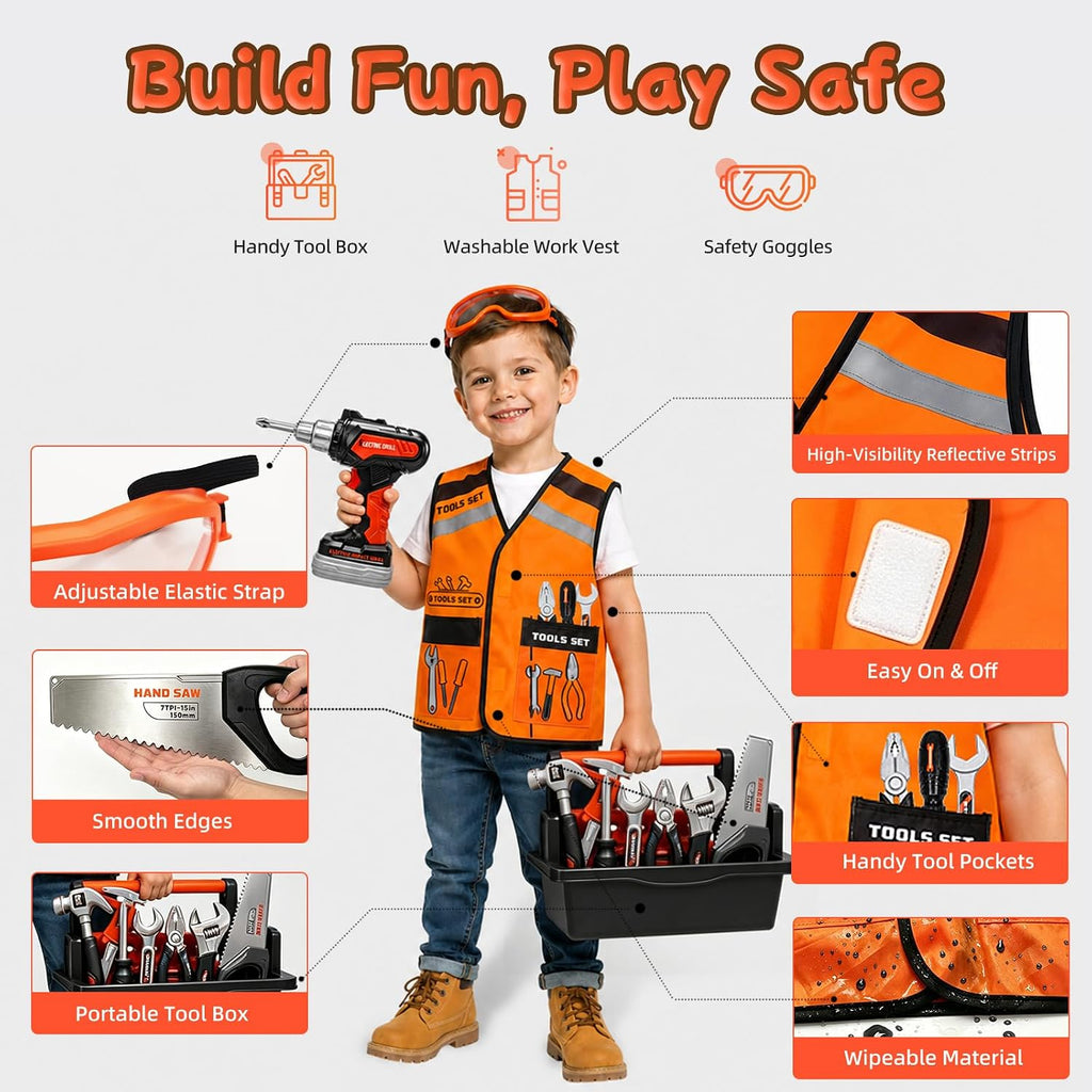 Juego de 49 piezas de construcción para niños con taladro de juguete y caja