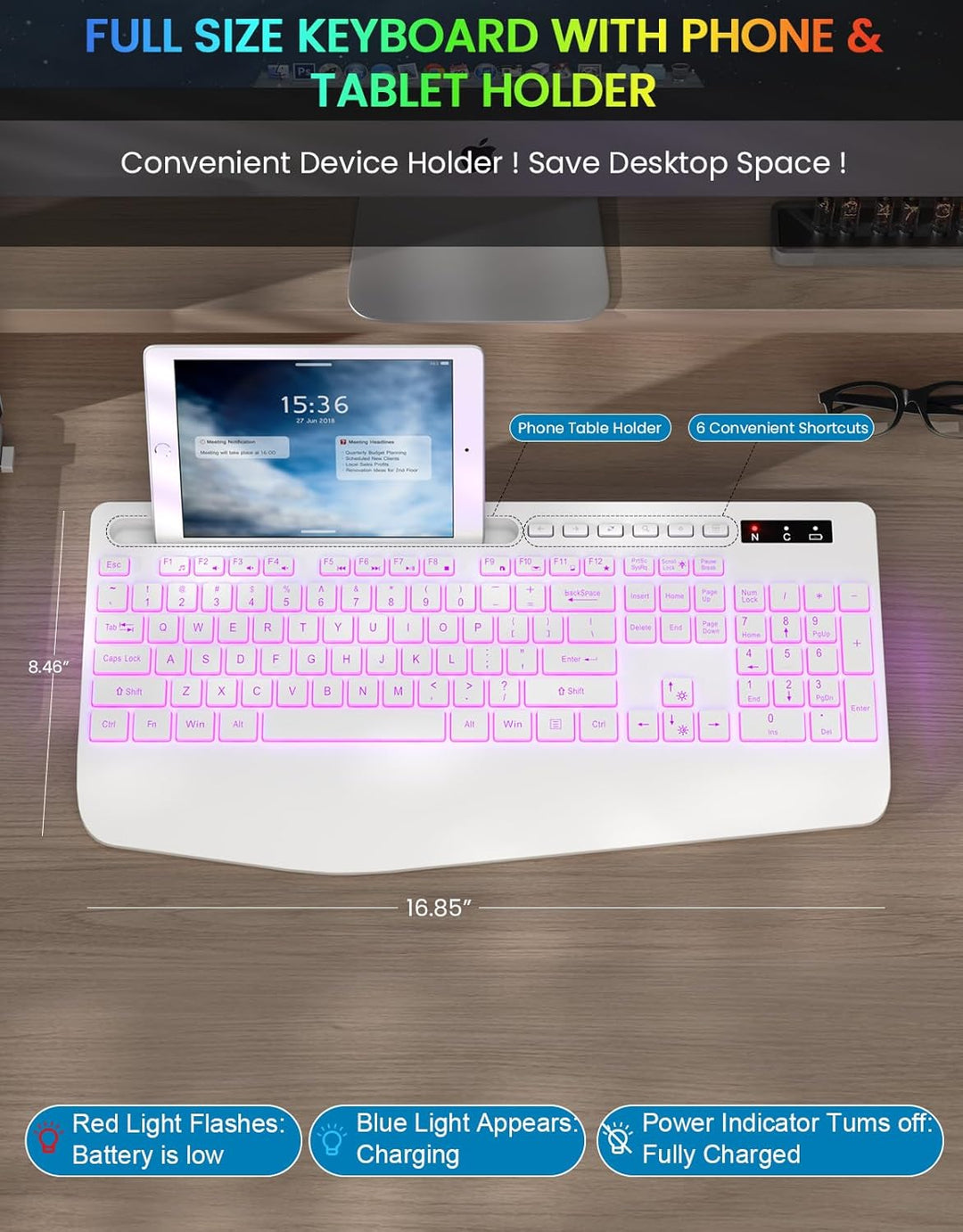 Teclado inalámbrico con retroiluminación de 7 colores, reposamuñeca...
