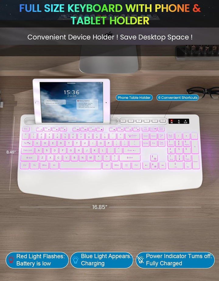 Teclado inalámbrico con retroiluminación de 7 colores, reposamuñeca...