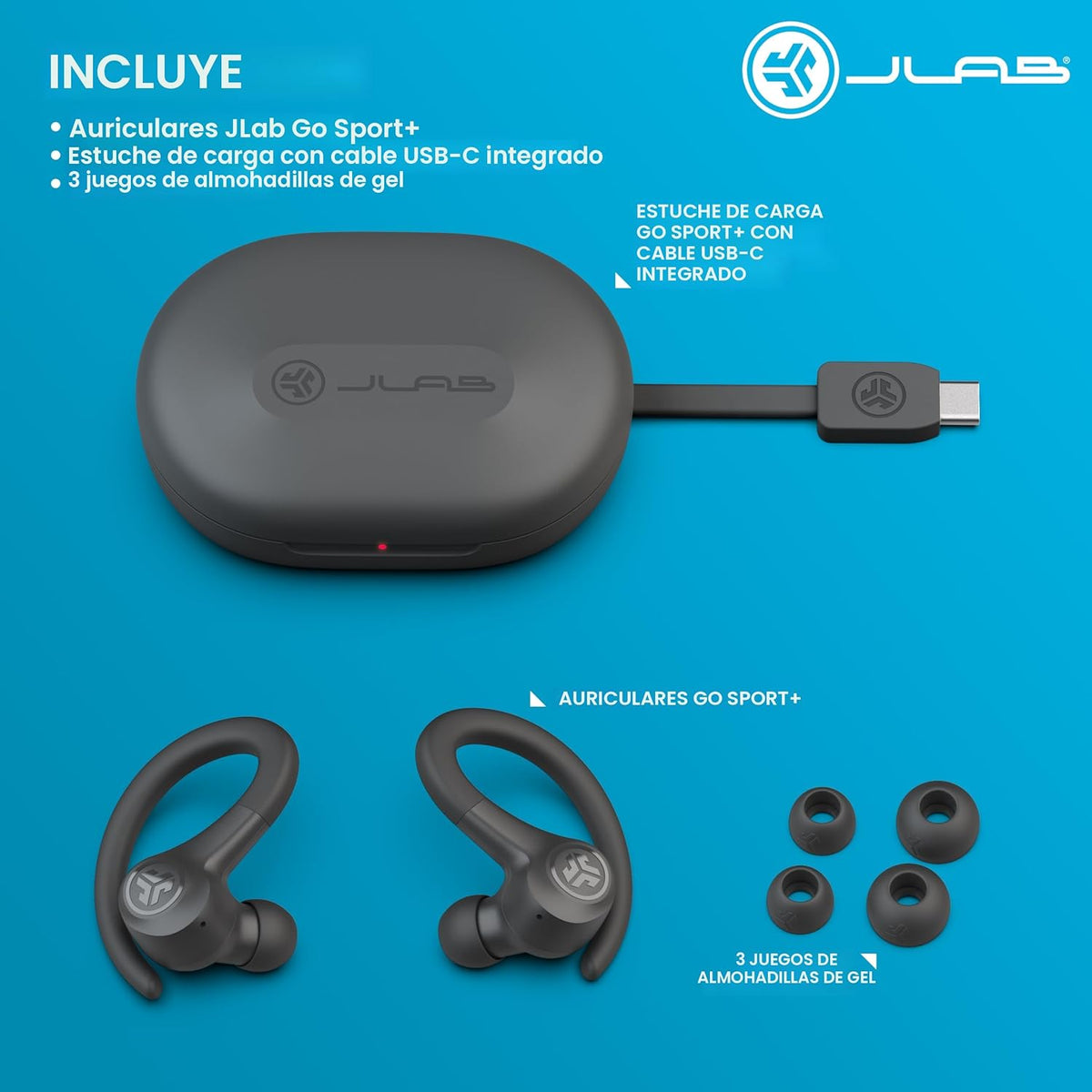 JLab Go Sport+ Auriculares inalámbricos de entrenamiento con llamad...
