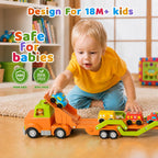 Juguetes para niños de 2, 3, 4, 5 años, camión transportador de coche de juguete con 6 vehículos, remolque plegable de 30 pulgadas con efectos de luz y sonido, regalo de cumpleaños para niños