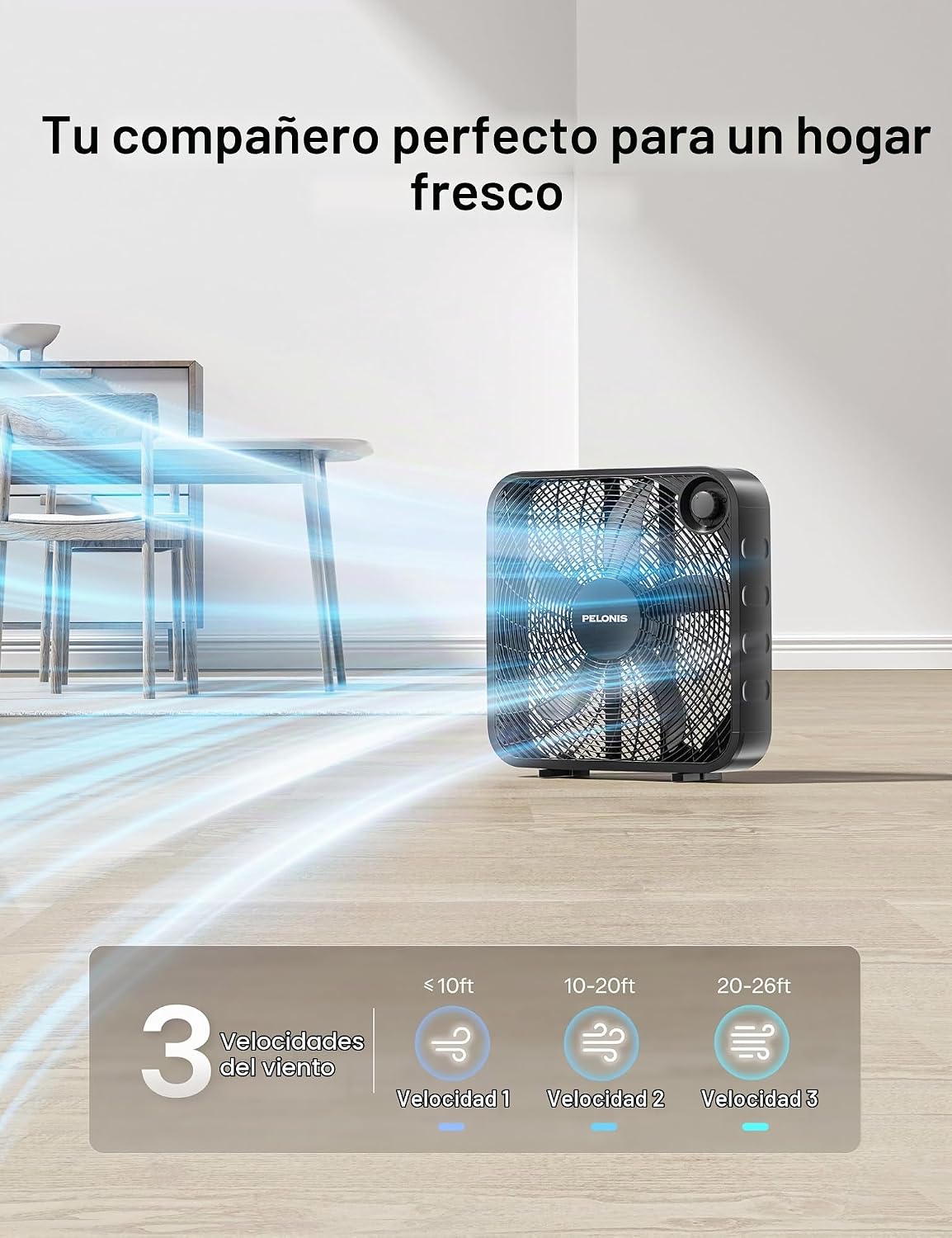 PELONIS Ventilador de caja de 20 pulgadas para dormitorio: 3 veloci...