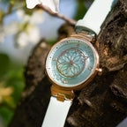 Relojes de Mujer Flor de Cerezo Reloj de Mujer Esfera de Madreperla Reloj de Dama con Correa de Cuero Forma de Pétalo Sakura Relojes de Flor de Cerezo para Mujeres Cristal de Zafiro para Durabilidad y
