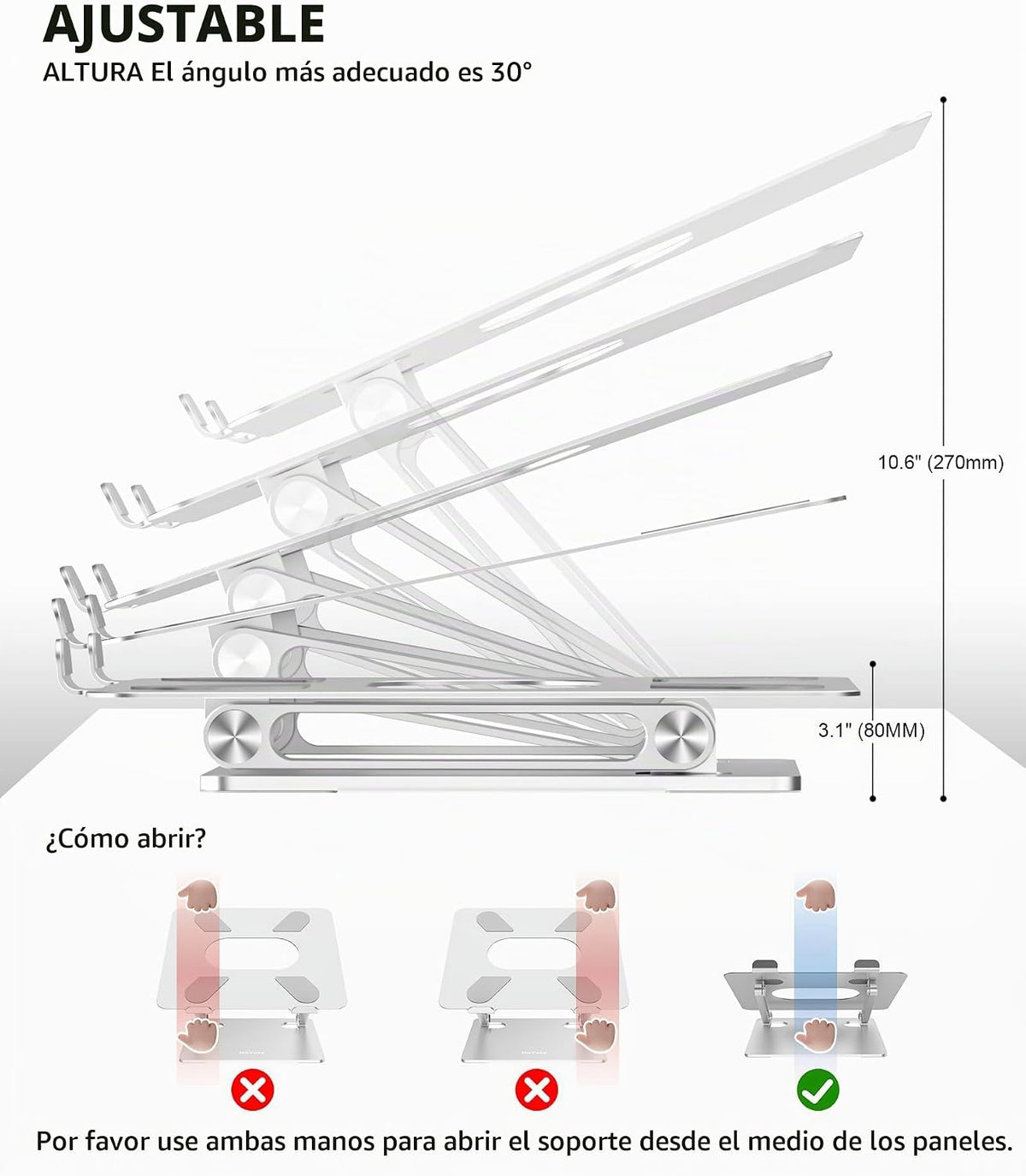 BoYata Laptop Stand, Adjustable Multi-Angle Riser, hasta 17 Inches, Silver