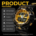 Relojes PINDOWS para hombre, transparente dorado, analógico digital, doble hora, 50M resistente al agua, retroiluminación LED, multifuncional con alarmas, cronómetro, ideal para deportes, actividades