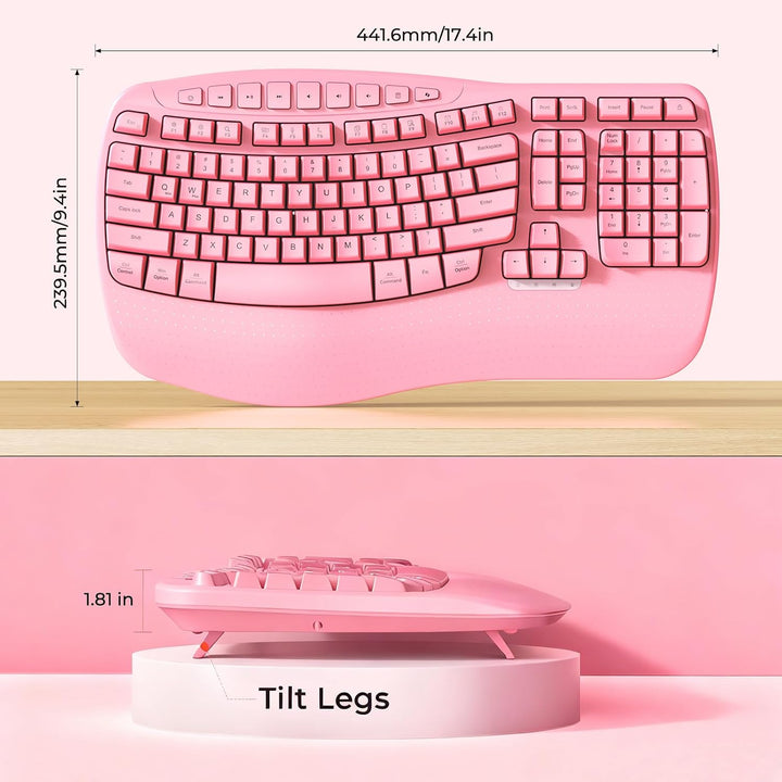 MEETION Teclado ergonómico inalámbrico, reposamuñecas con teclas on...