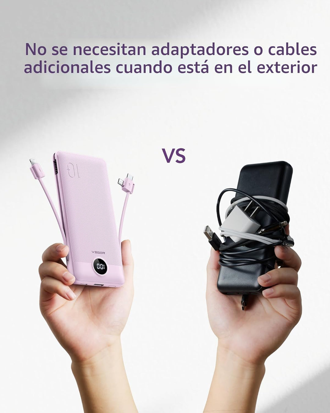 VEGER - Cargador portátil de iPhone, cables integrados de carga ráp...