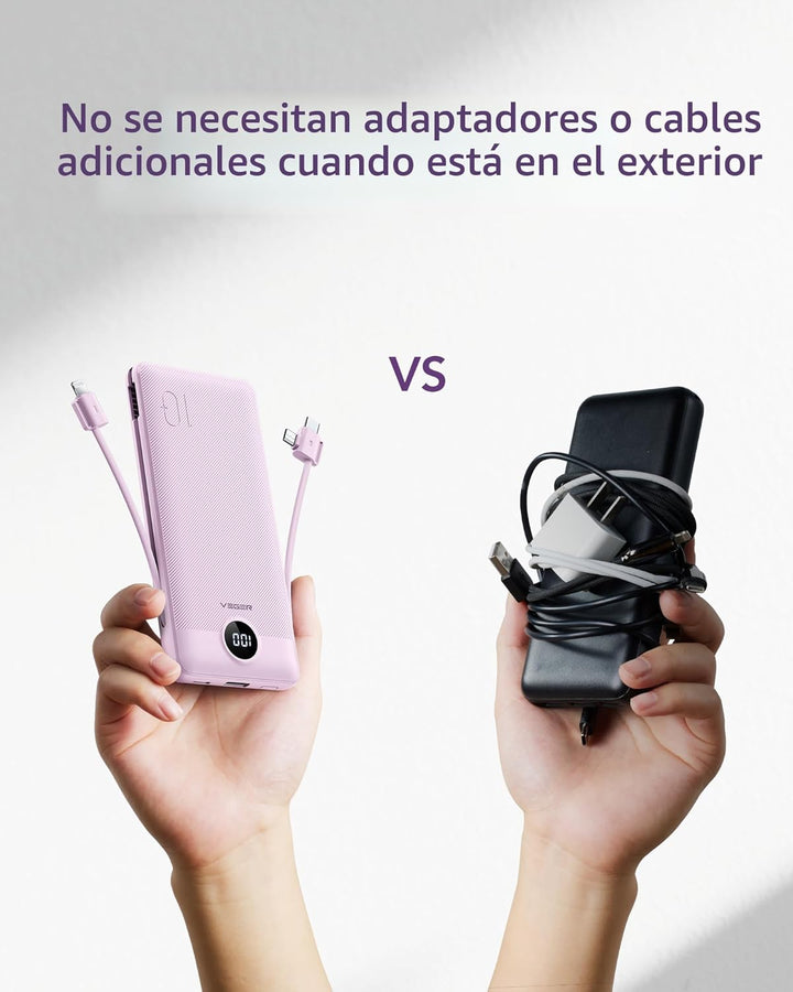 VEGER - Cargador portátil de iPhone, cables integrados de carga ráp...