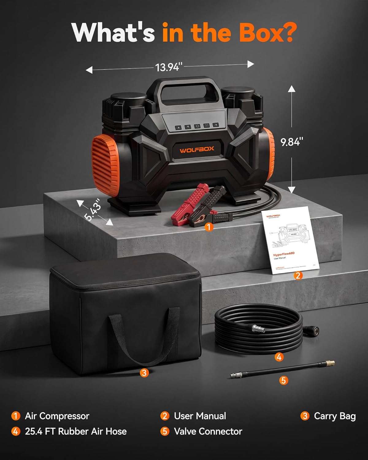 WOLFBOX Compresor de aire de 12 V, compresor de aire todoterreno de...