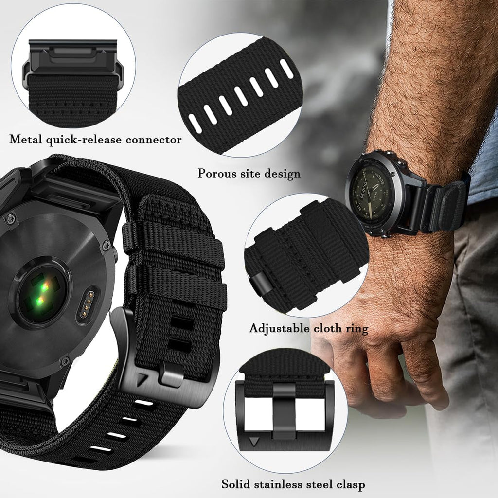 Correas de reloj de nailon resistentes de repuesto de 0.866 in/1.024 in compatibles con conectores Garmin Fenix 8/7X/6X/5X/Forerunner/Approach/MARQ/quatix/D2 Series