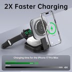 Mini estación de carga plegable 3 en 1 para dispositivos Apple, soporte de cargador inalámbrico para Magsafe para iPhone 17/Air/16/15/14/13/12, serie Apple Watch, AirPods pro/2/3/4, regalos para