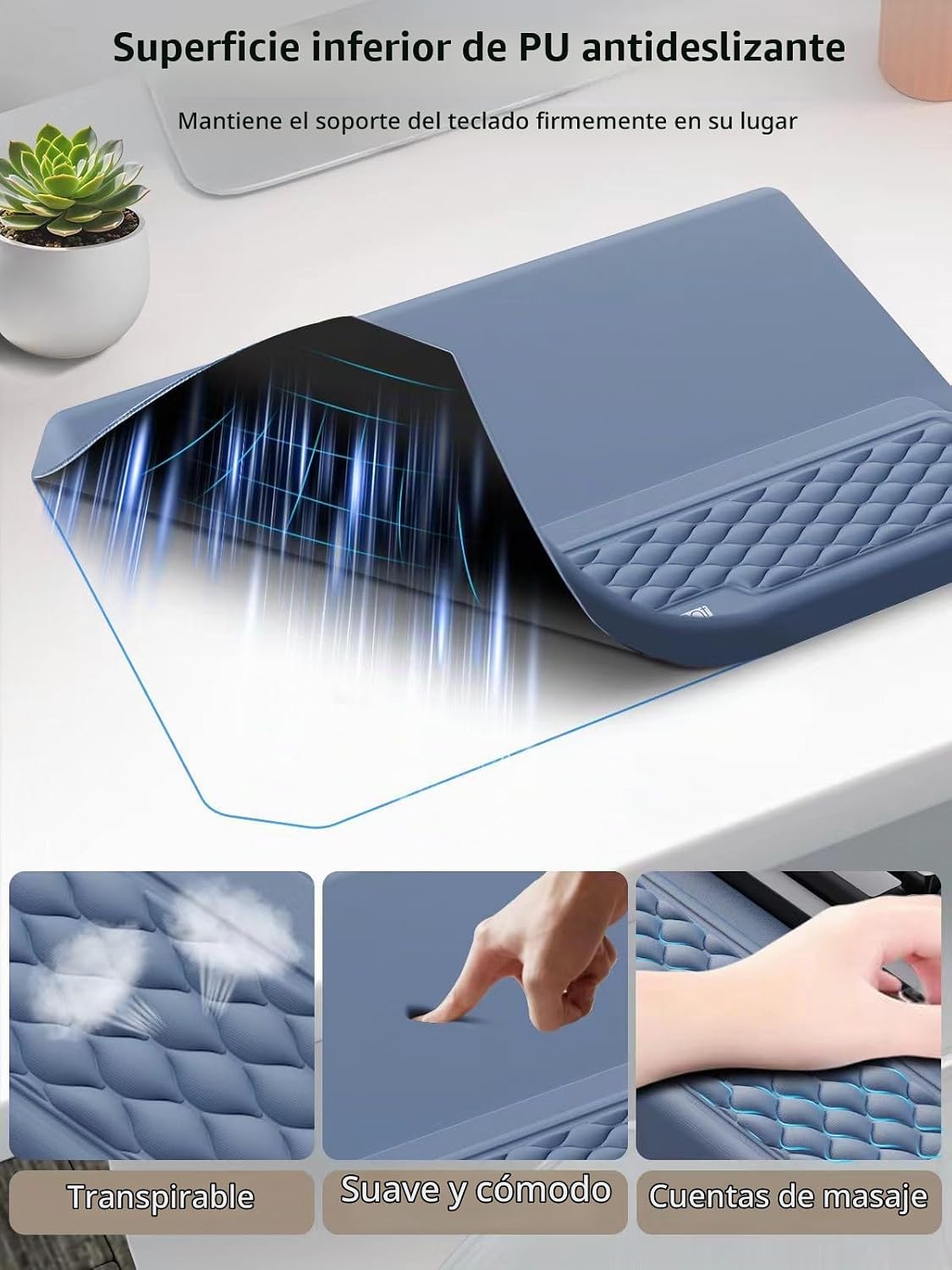 Soporte ergonómico 3 en 1 para teclado con reposamuñecas y juego de
