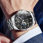 Reloj para Hombre OLEVS Esfera Cielo Estrellado Fase Lunar Lujo Negocios Analógico Cuarzo Clásico Casual Fecha Resistente al Agua Luminoso