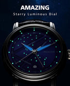 ROCOSJEWE Reloj mecánico automático de lujo para hombre, correa luminosa de acero inoxidable, impermeable, visualización de fecha, relojes de negocios de moda para hombres