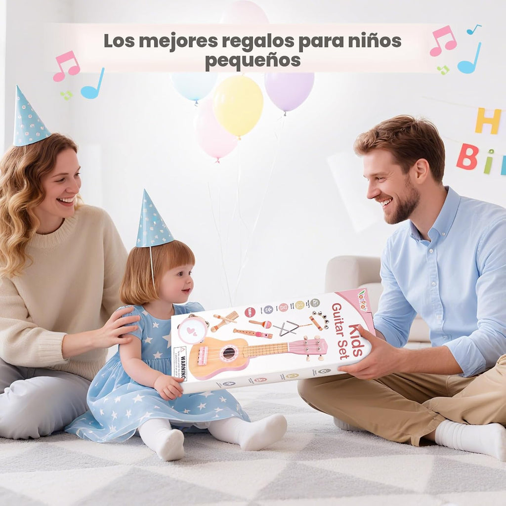 Vanplay Juego de guitarra rosa para niñas pequeñas, regalos de cumpleaños