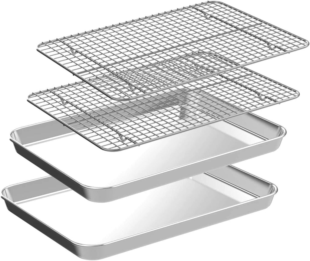 Bandeja de un cuarto de hoja con rejilla de enfriamiento CEKEE [2 bandejas para hornear + 2 rejillas para hornear], bandejas de acero inoxidable CEKEE para galletas y rejilla de alambre - resistentes