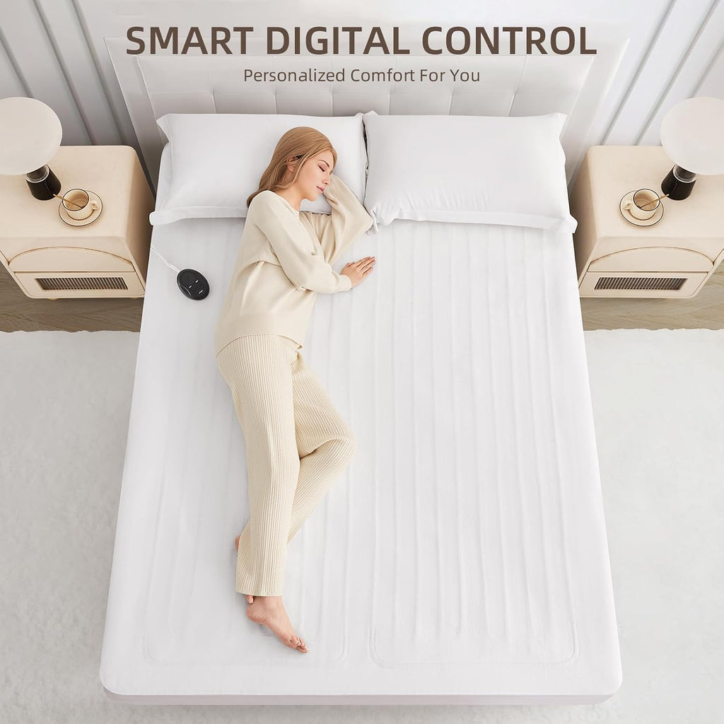 Almohadilla de colchón eléctrica térmica tamaño Twin XL, 39" x 80", calentador de cama, 9 ajustes de calor, apagado automático de 1-12 horas, bolsillo profundo, calentamiento rápido, lavable a
