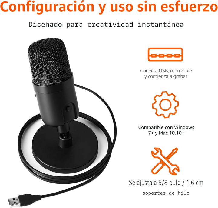 Amazon Basics Micrófono USB de condensador para transmisión, grabac...