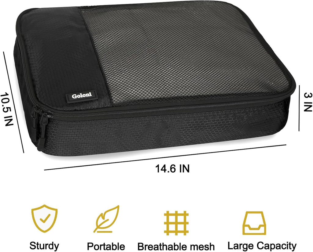 Cubos de embalaje para viajes, 4 cubos de embalaje para maletas, bolsa organizadora de equipaje de malla ligera con doble cremallera, color negro