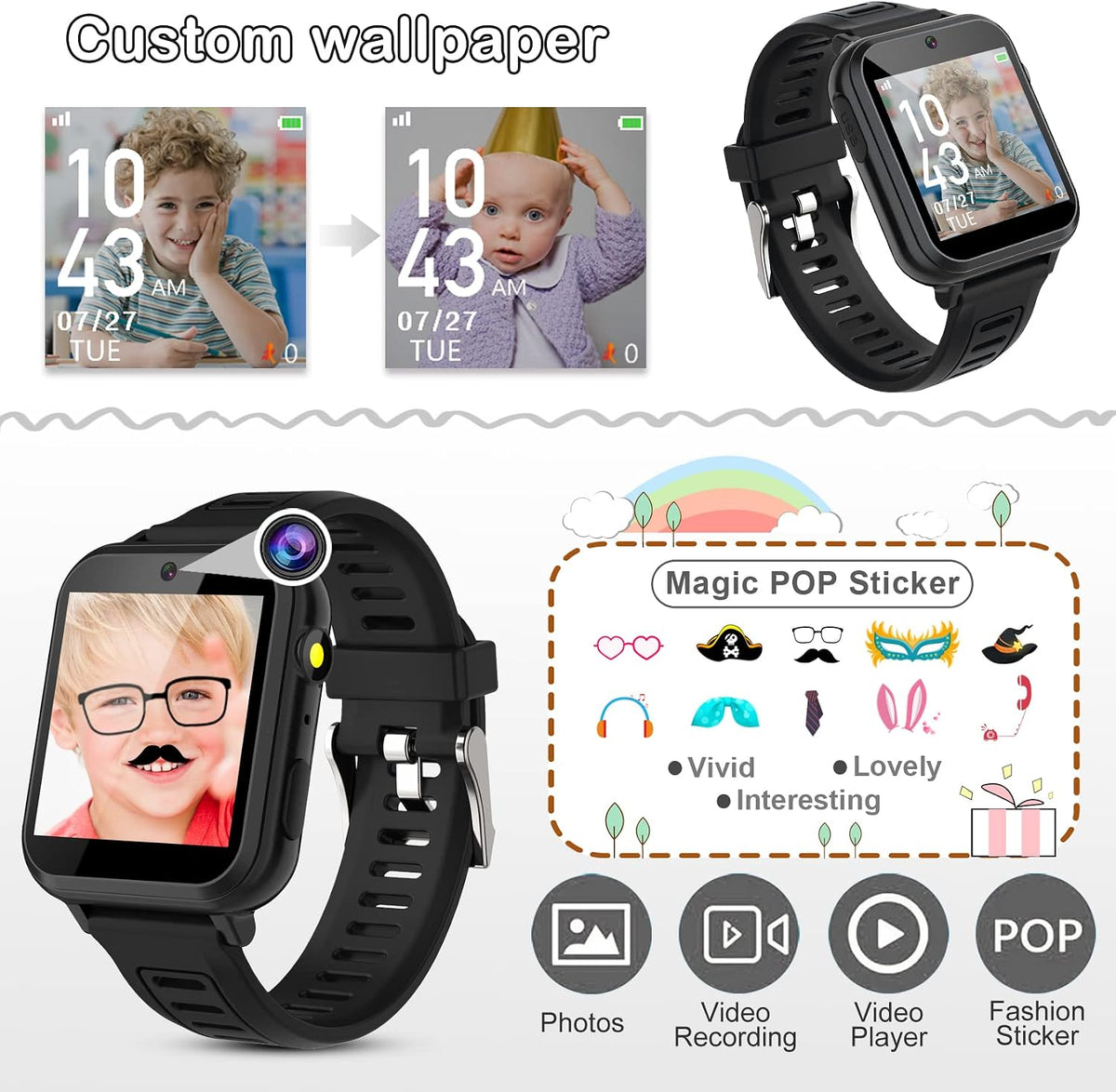 Phyulls - Reloj inteligente para niños, reloj inteligente con 39 juegos, cámara, grabadora de video, calculadora de alarma musical, calendario, linterna, cronómetro, podómetro, juguetes de regalo para