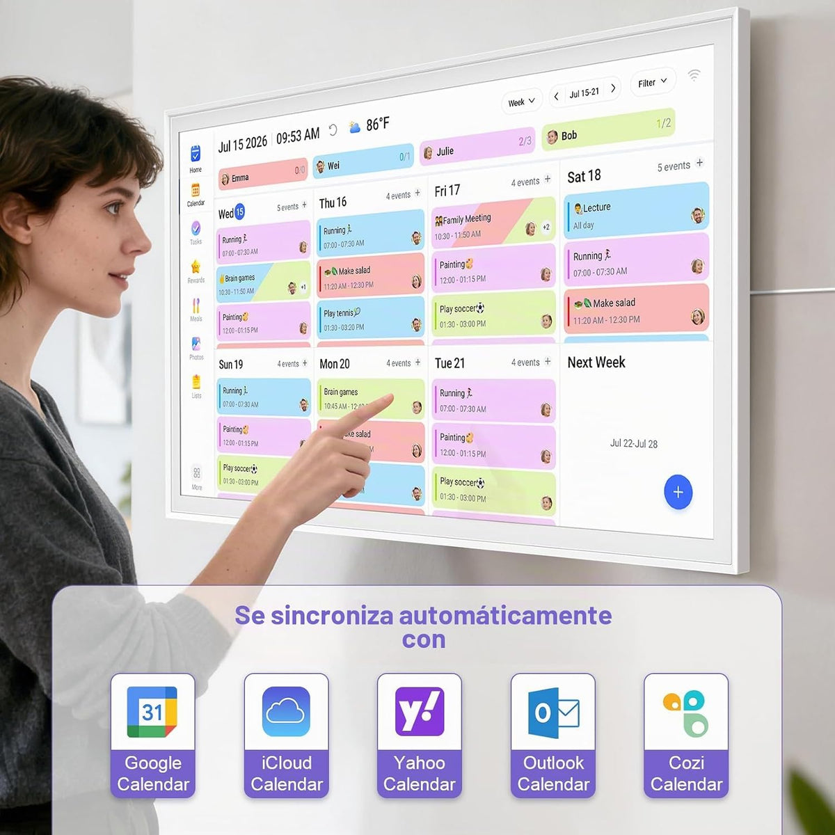 Calendario digital inteligente de 32 pulgadas, gráfico de tareas familiares y marco de fotos