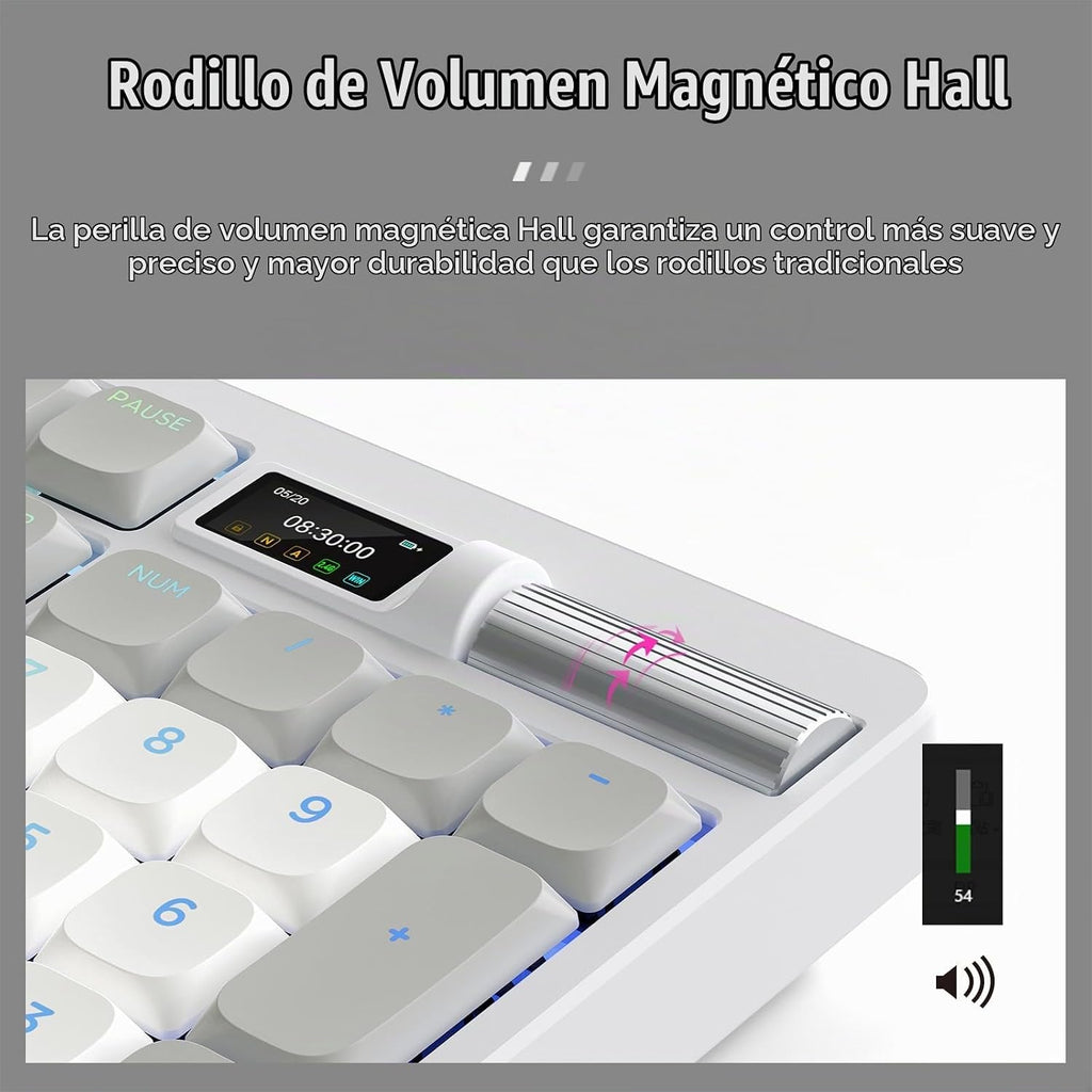 Teclado mecánico ergonómico con pantalla inteligente y rodillo de