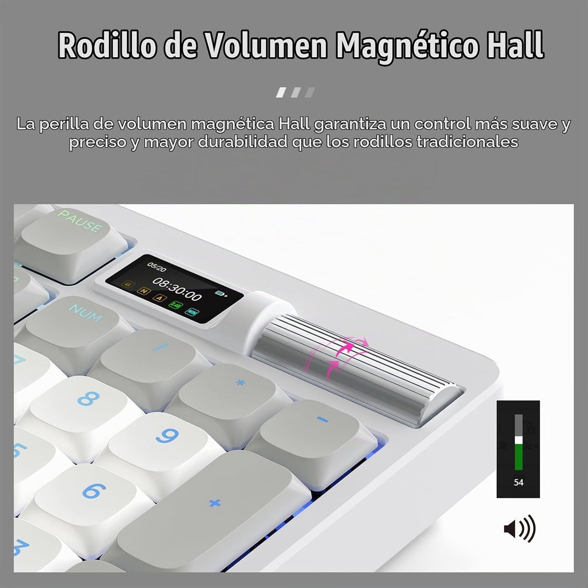 Teclado mecánico ergonómico con pantalla inteligente y rodillo de