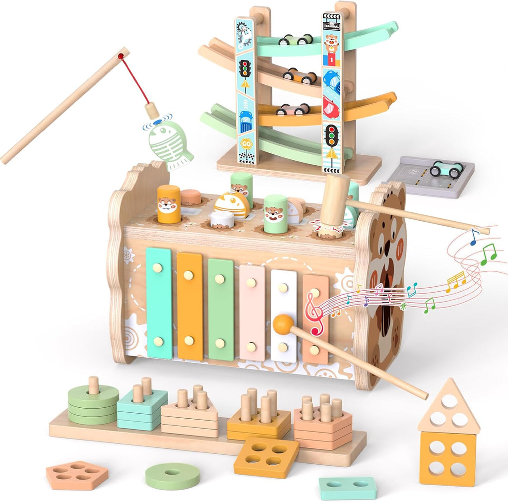 Juguetes Montessori de madera para niños pequeños, martillo golpeador