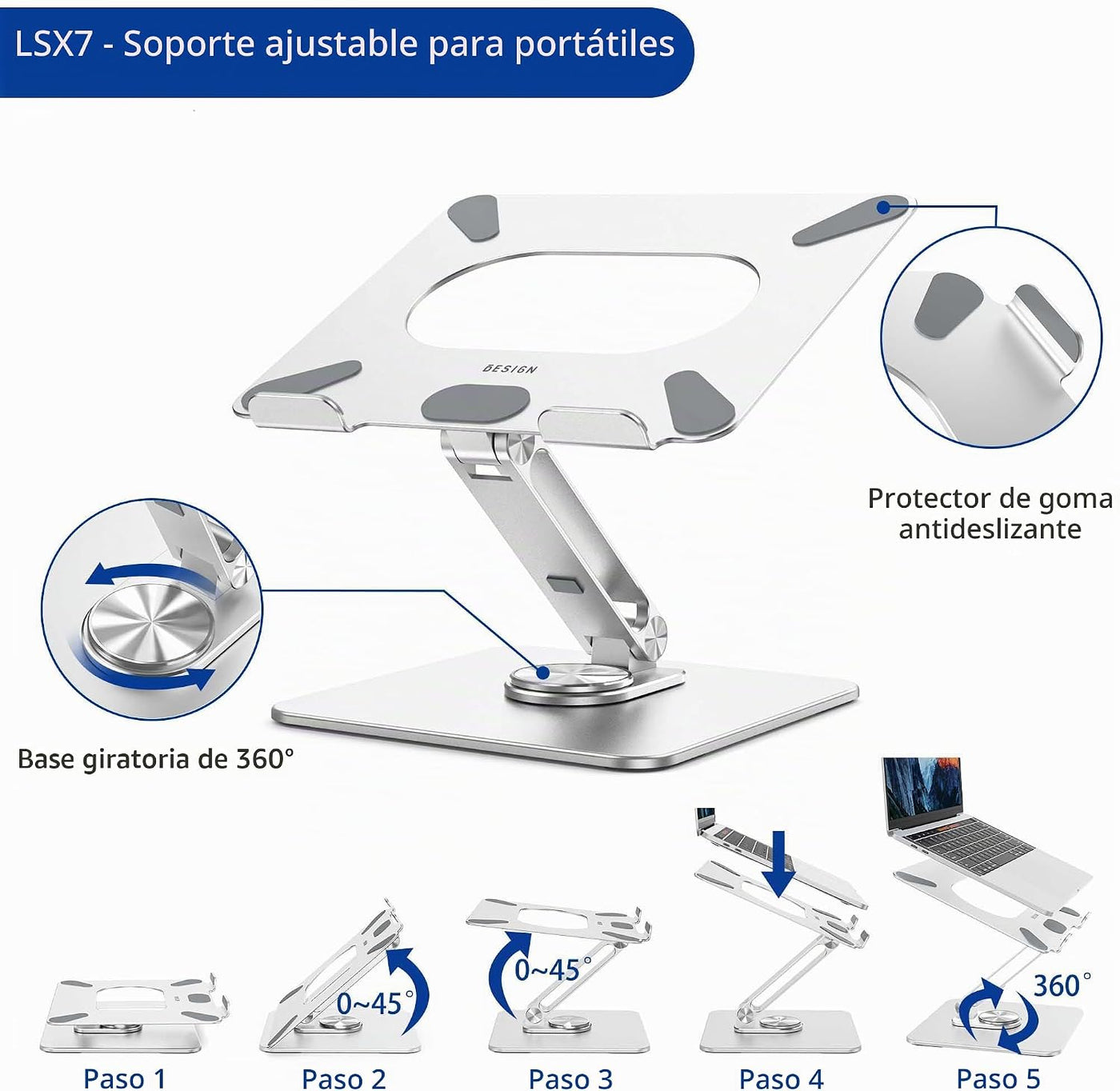 BESIGN LSX7 - Soporte para laptop con base giratoria de 360 grados,...