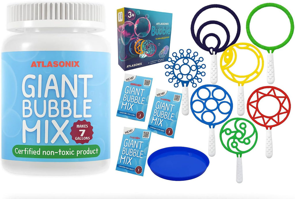 Ultimate Bubble Blast Kit - Juego de 11 varitas de burbujas gigantes y mezcla de polvo | Hace 7 galones de solución | Diversión de burbujas al aire libre para niños | Actividad de fiesta de verano |