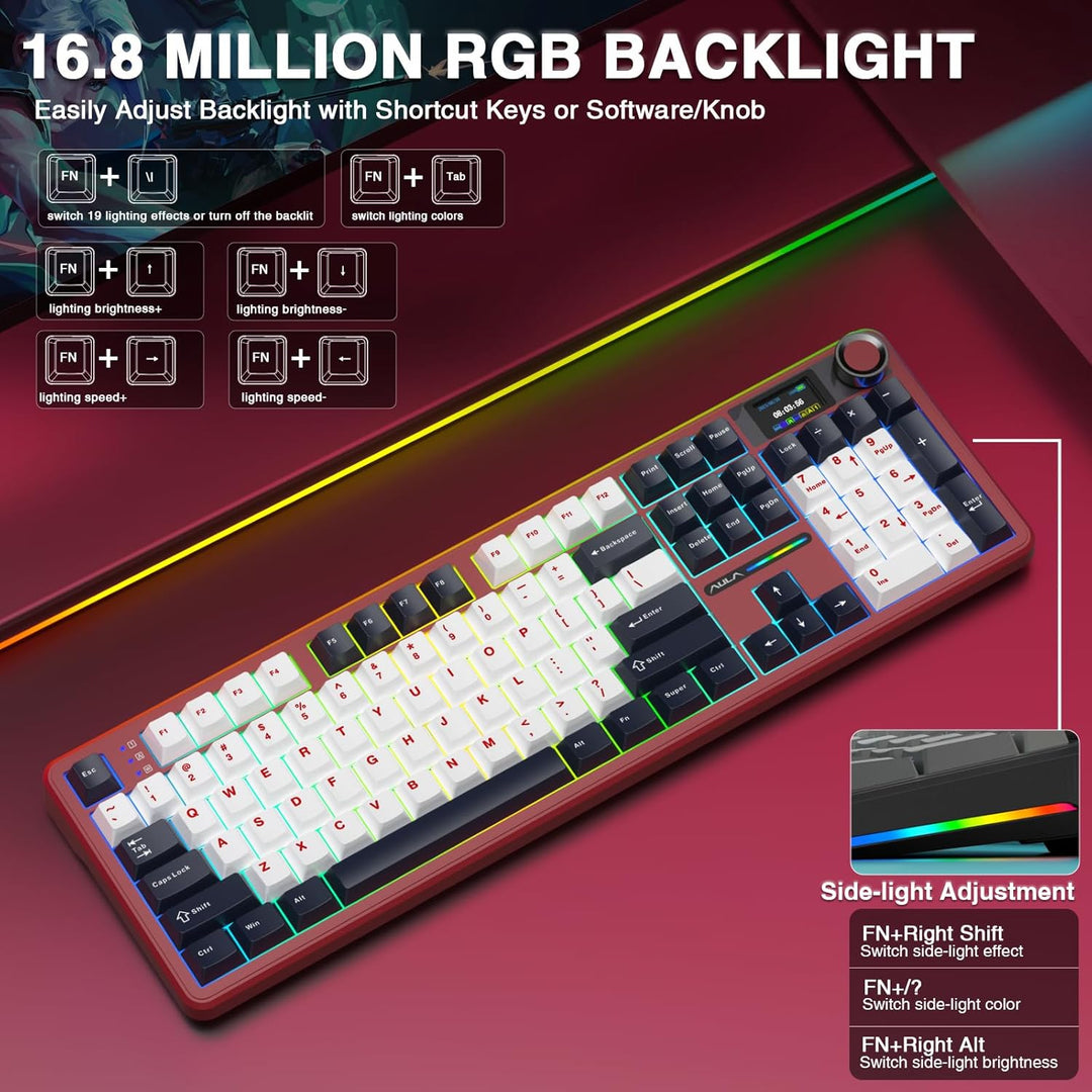 AULA F108 PRO - Teclado mecánico inalámbrico con pantalla y perilla...