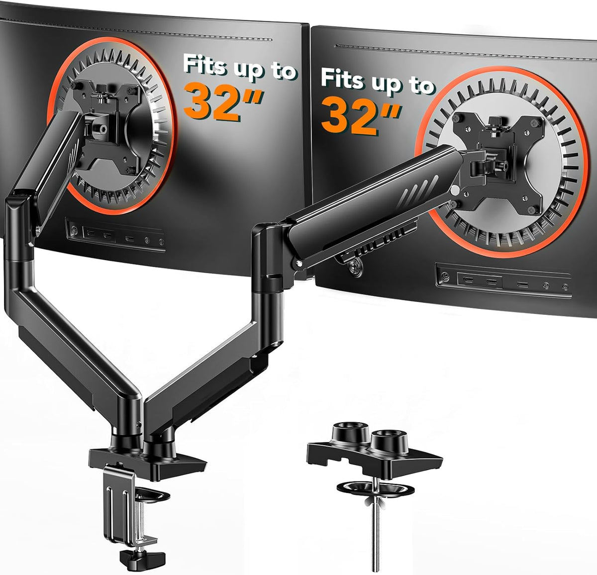 ErGear Brazo de monitor doble, soporte de monitor ajustable completo para pantallas de 13 a 32 pulgadas, soporte de monitor de computadora de instalación rápida con montaje VESA sin herramientas