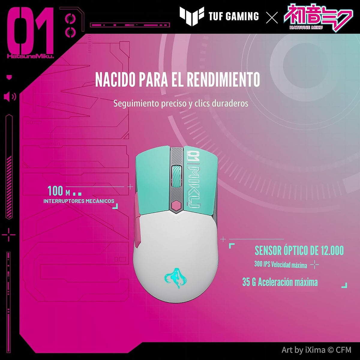 ASUS TUF Gaming Hatsune Miku Edición Mini Ratón Inalámbrico \u2013...