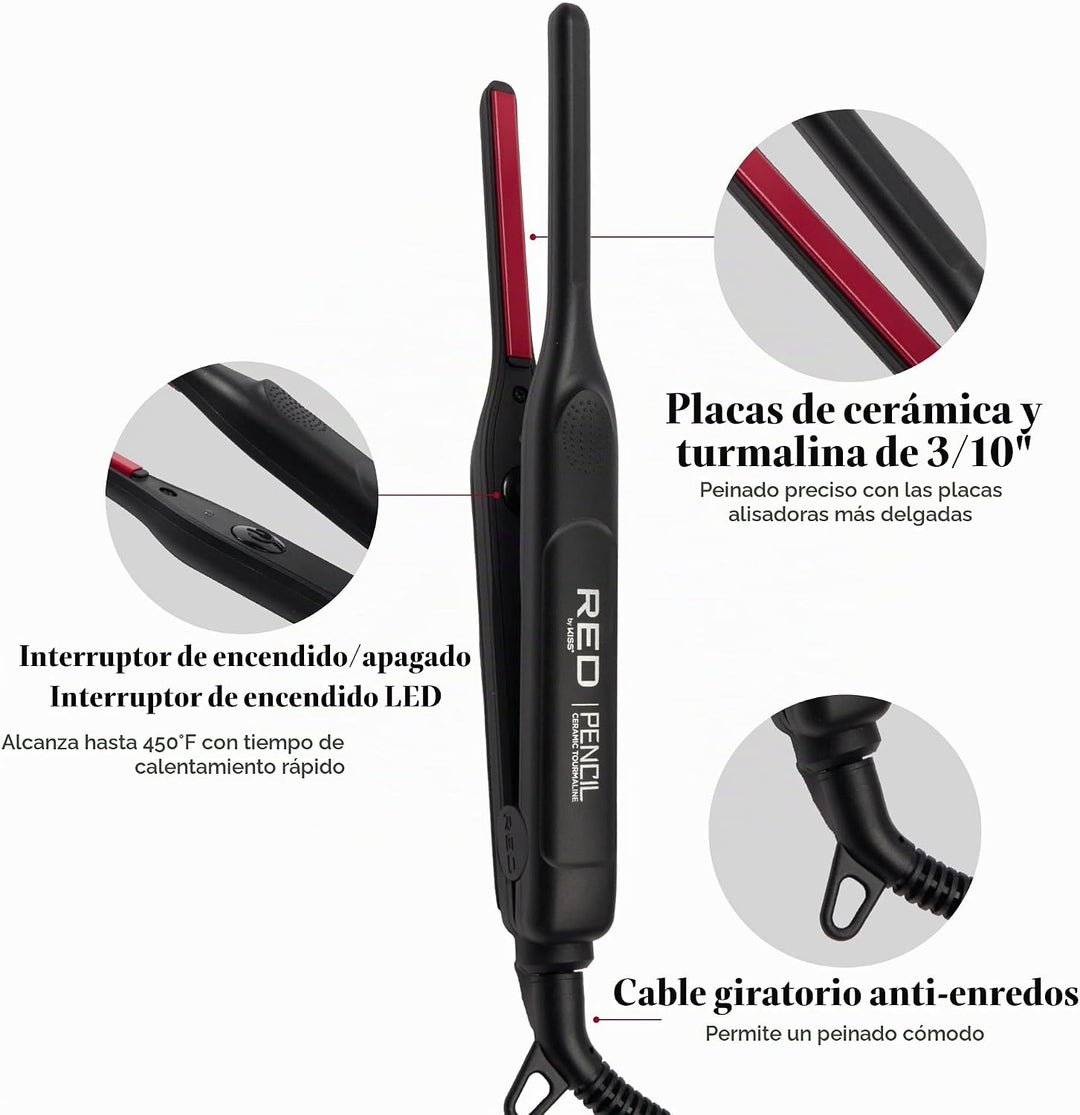 Red by Kiss Plancha plana tipo lápiz, mini plancha de pelo de cerám...