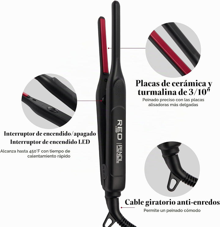 Red by Kiss Plancha plana tipo lápiz, mini plancha de pelo de cerám...