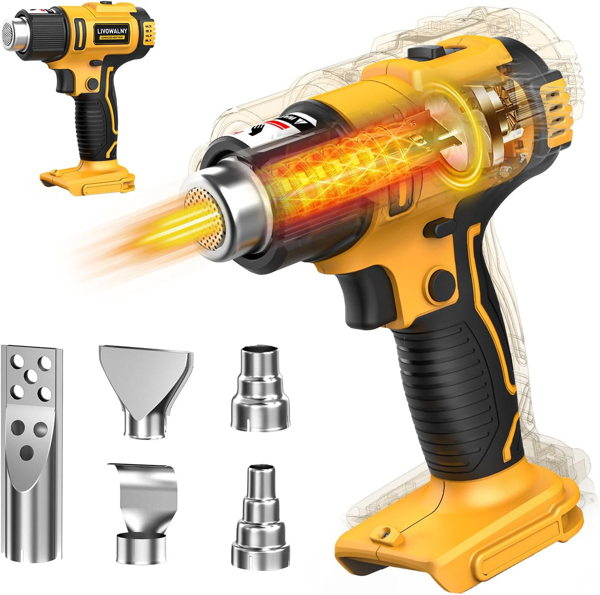 Pistola de calor inalámbrica compatible con batería Dewalt de 20 V (solo
