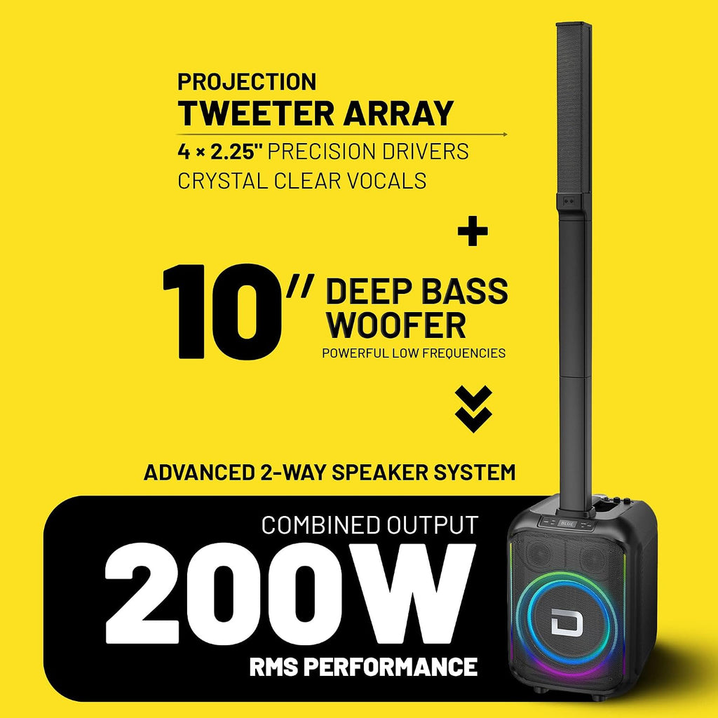 Dolphin Altavoz de fiesta Bluetooth para karaoke con 2 micrófonos