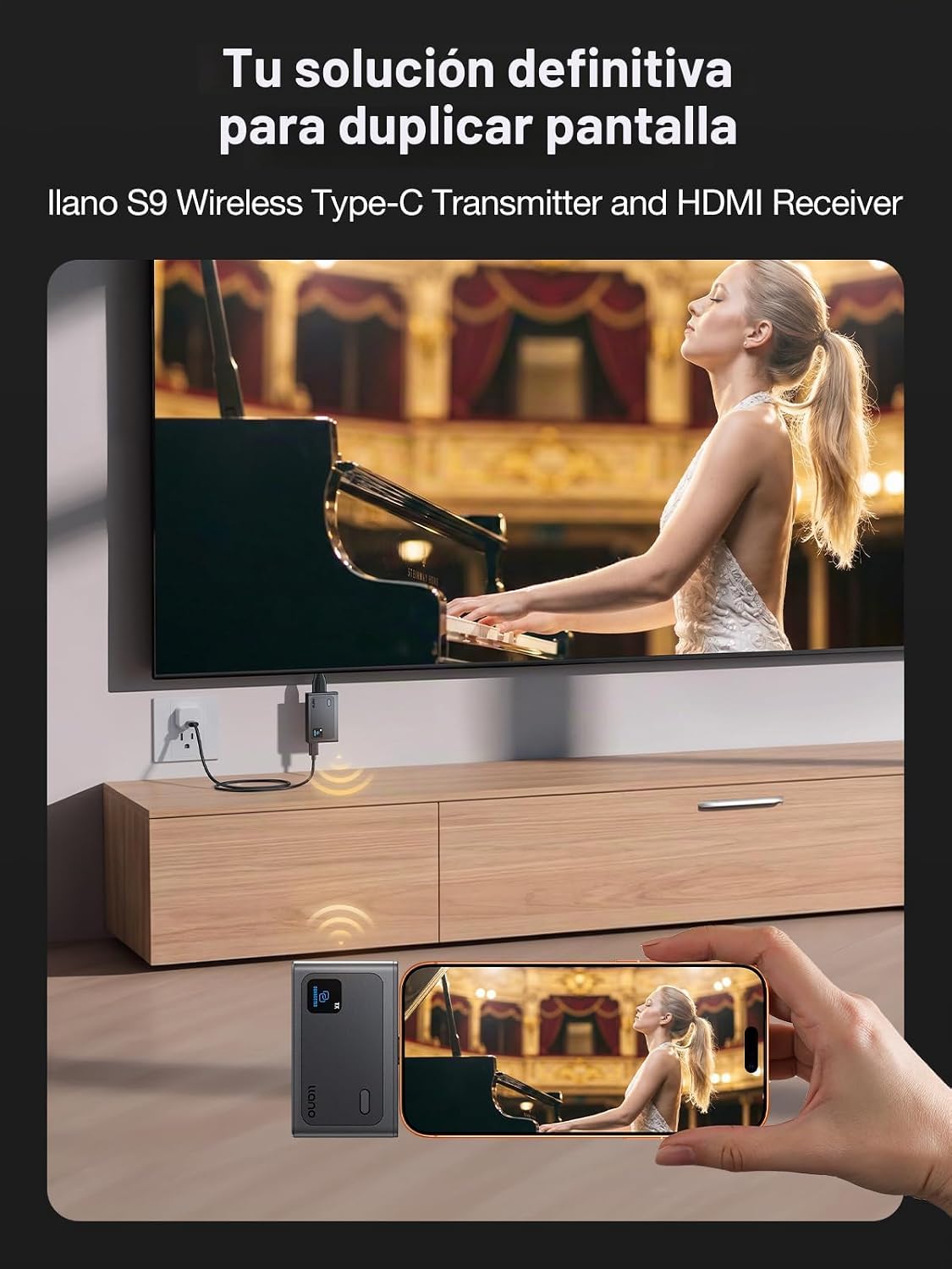 llano Transmisor y receptor HDMI inalámbrico USB-C S9, 328FT/100M
