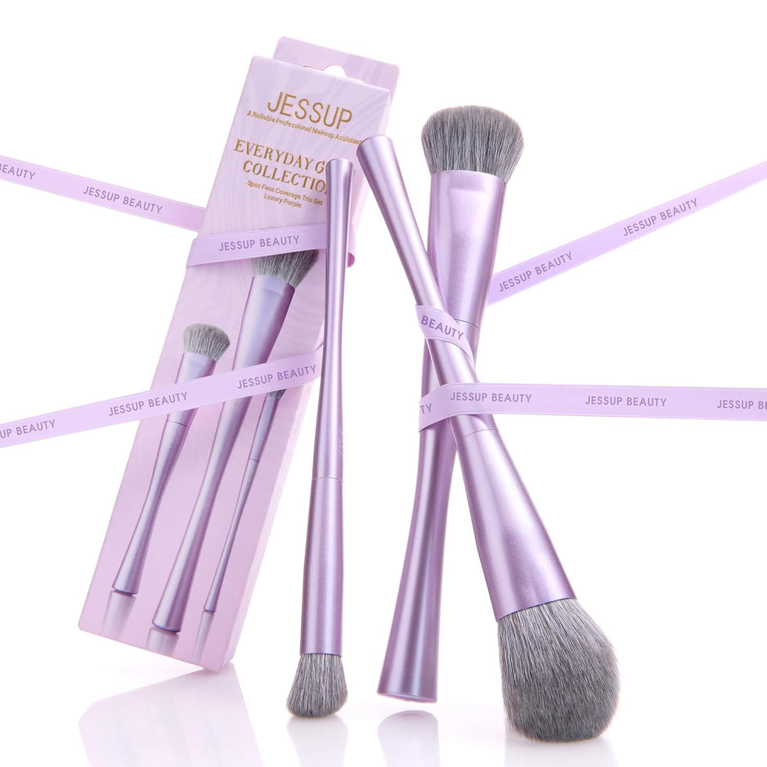 Jessup Juego de 3 brochas de maquillaje facial, brochas de maquilla...
