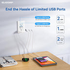 ELEGRP Tomacorrientes USB, toma de pared de 20 amperios con 3 puertos USB, enchufes de puertos USB C duales, receptáculos de salidas USB resistentes a manipulaciones TR, placa de pared incluida