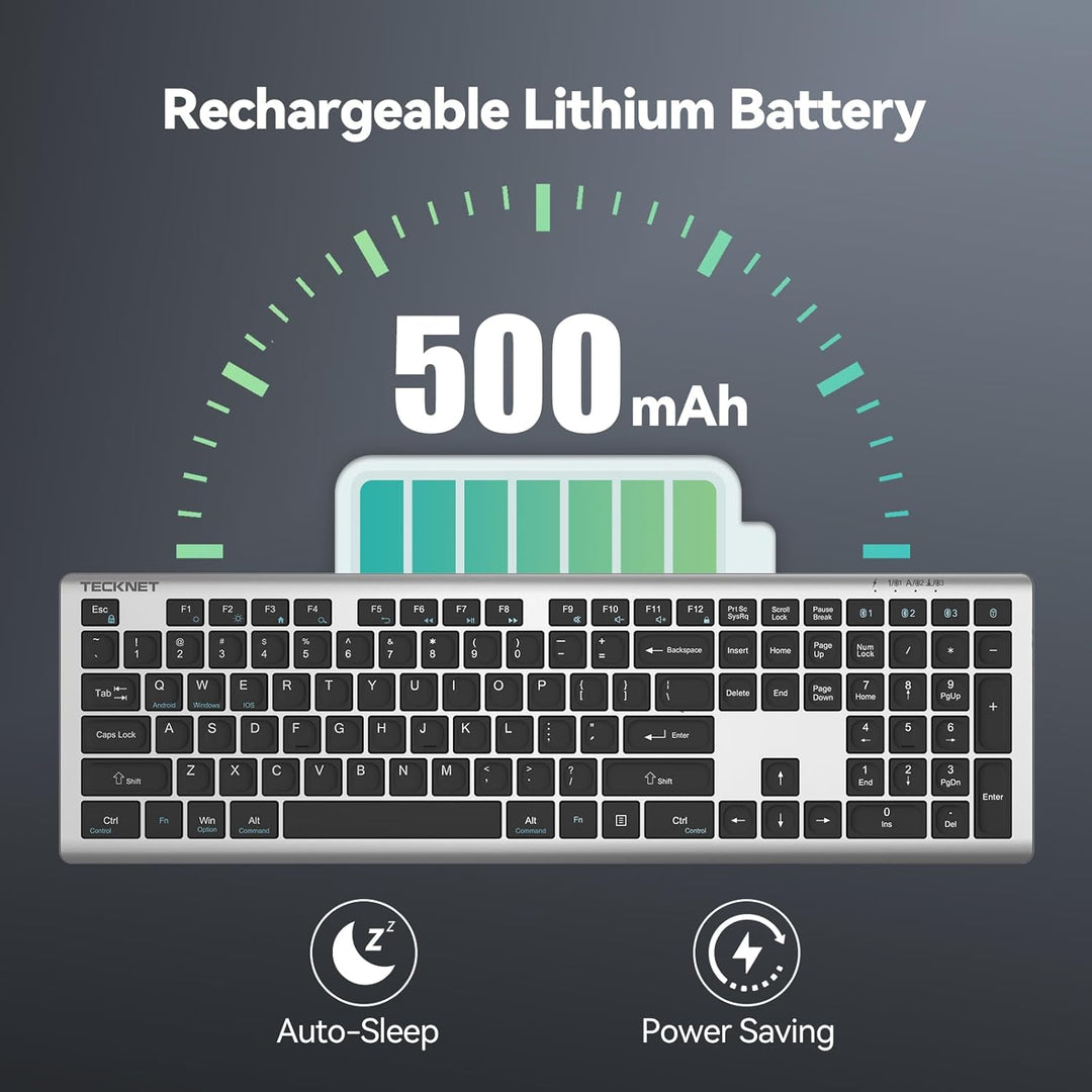 Teclado Bluetooth recargable TECKNET, cambio gratuito entre 4 dispo...