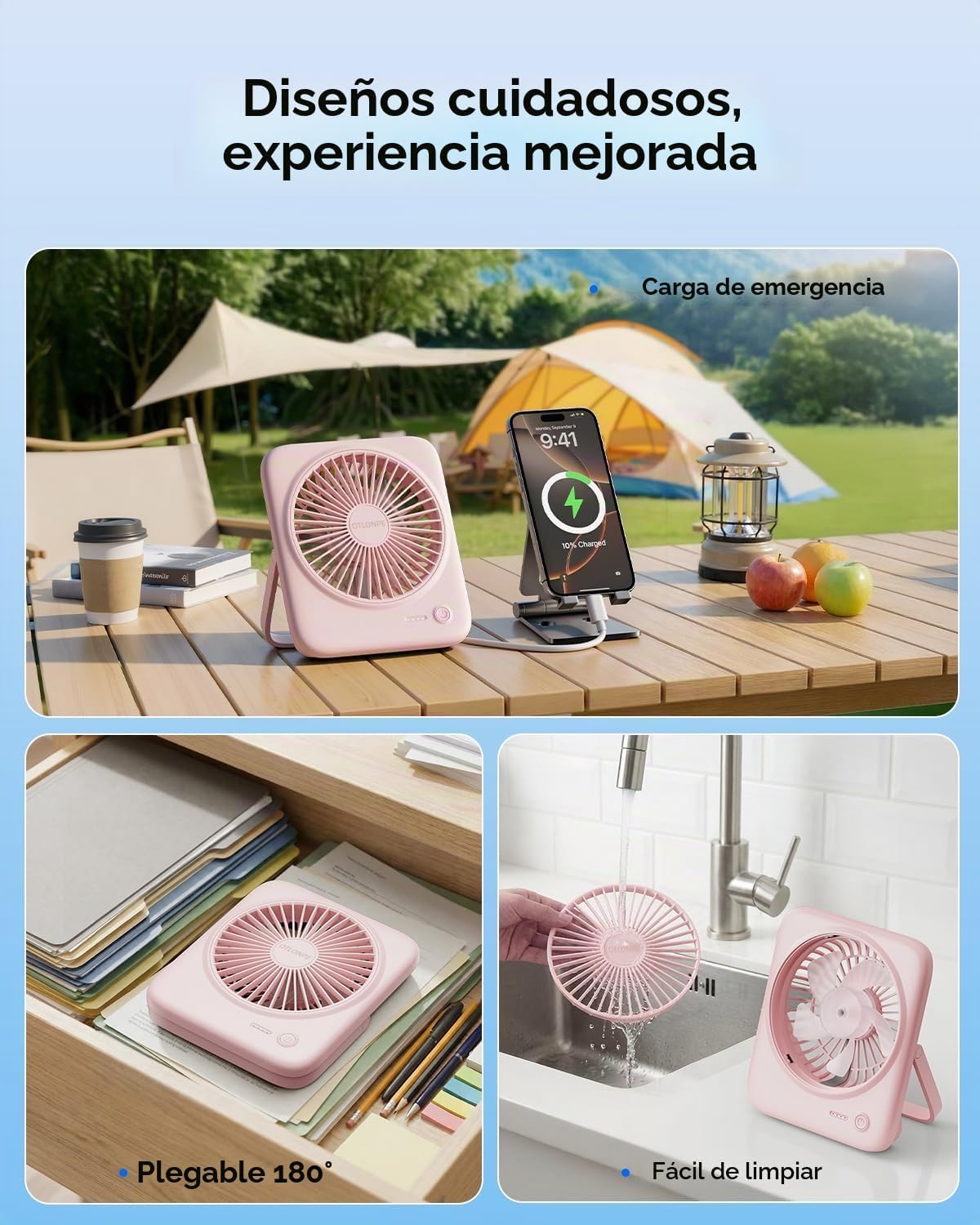 Otlonpe Ventilador de escritorio portátil personal, pequeño ventila...
