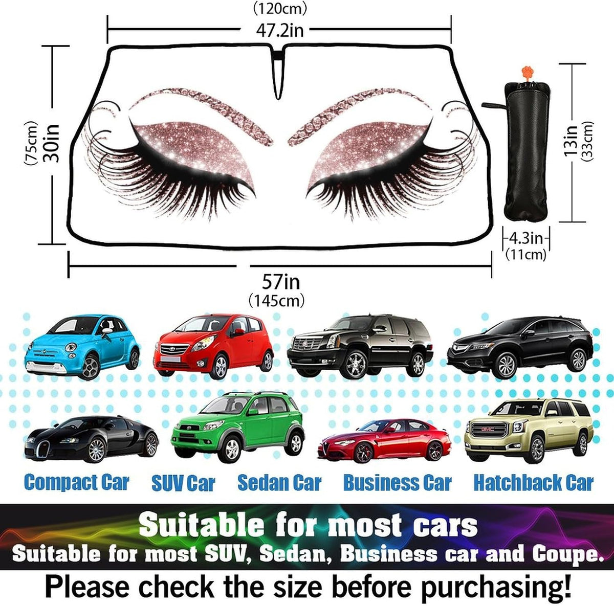 Socira Hermosa sombrilla para parabrisas de coche con pestañas